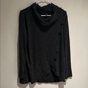 Women's Charcoal Ribbed Button-Accent Cowl Neck Sweater